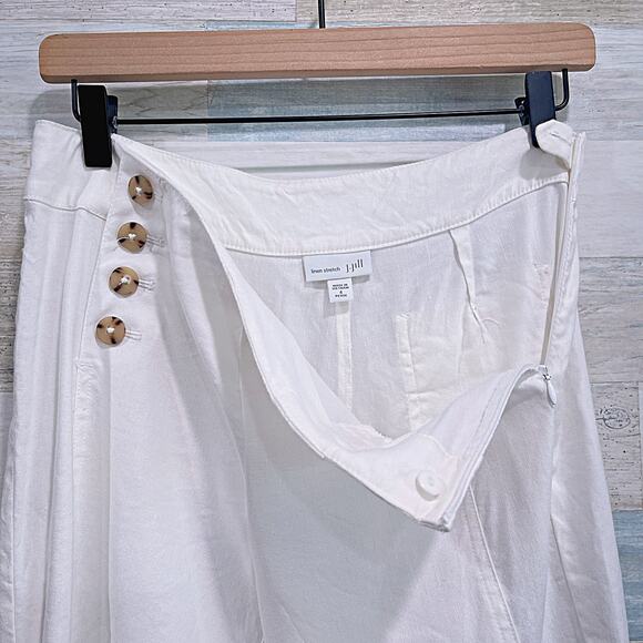 J JILL Linen Stretch Crop Wide Leg Sailor Pants White Buttons Womens 4 Petite 4P - Picture 3 of 7